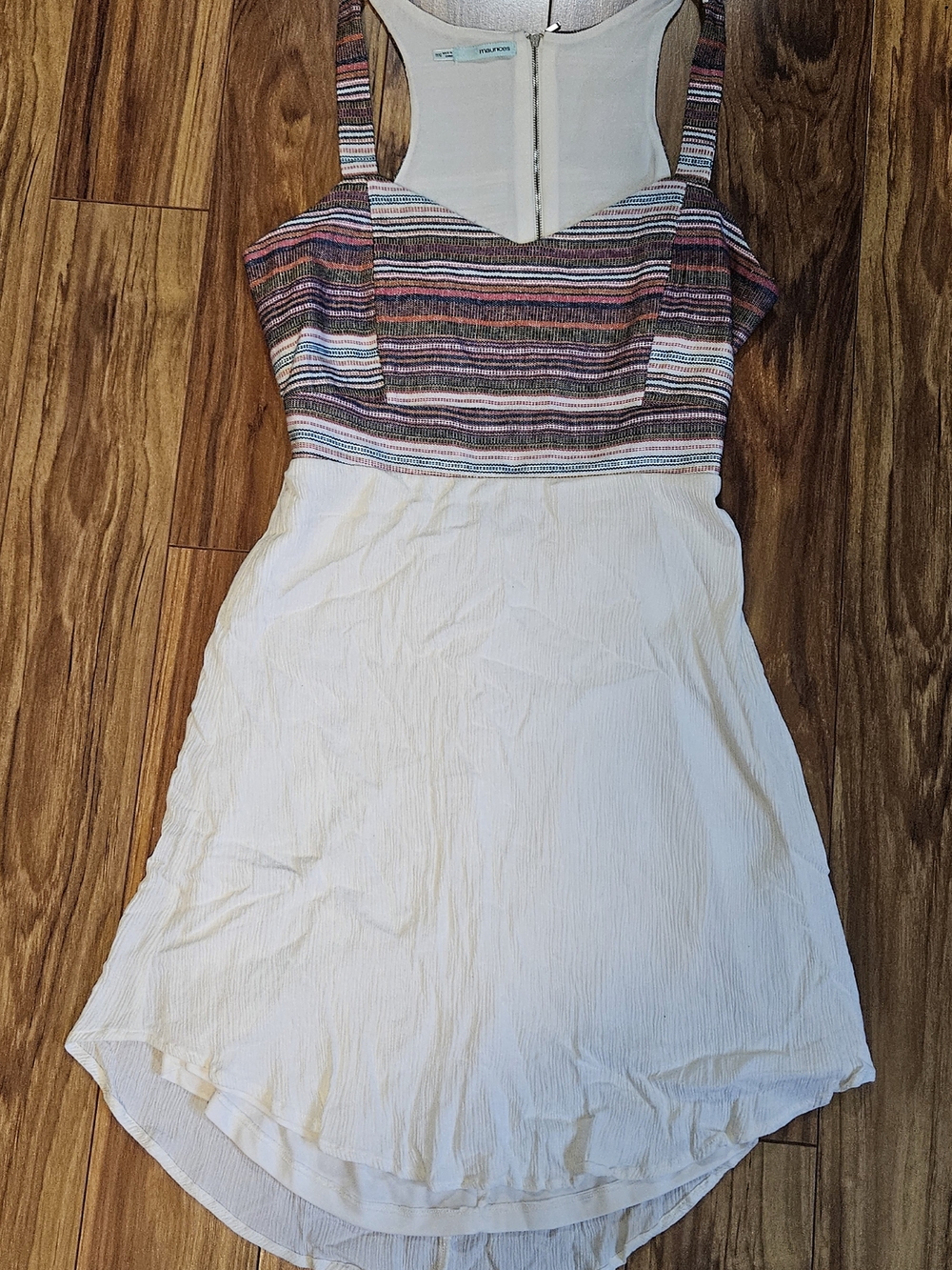 Maurices Cream High-Low Sundress with Multicolor Striped Bodice